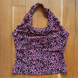 Vintage y2k pink black leopard halter S